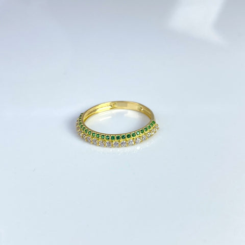 Anillo Circones Blancos Y Verdes Oro amarillo 18k / Talla 7 / 1,76 Gr *