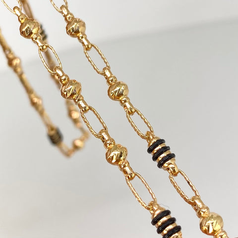 Cadena Rustica Bolas Diamantadas Caucho Negro Oro amarillo 10,80 Gr / 4 mm / 60 Cm †