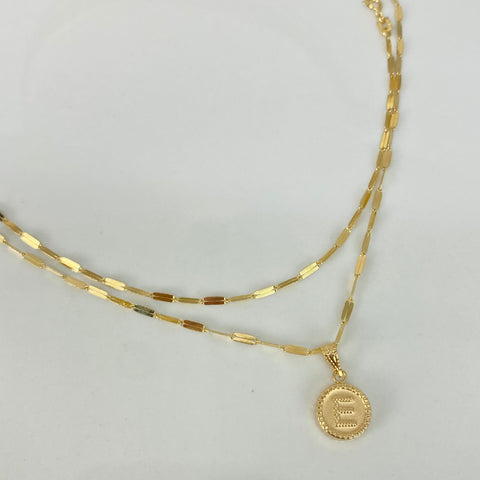 Set Cadena ● Flor Espejo + Dije Letra E Oro amarillo 18k 2,1 Gr / 1,7 mm / 45 Cm †