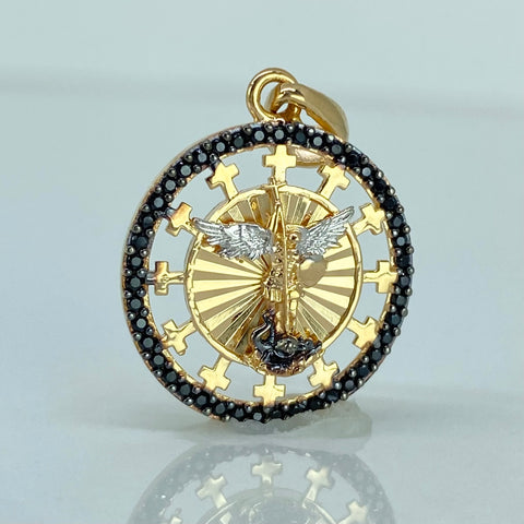 Dije San Miguel Arcangel Circones Negros Oro amarillo y Oro blanco 2,9 Gr / 2,8 Cm *