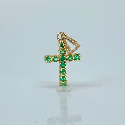 Dije Cruz Circones Verdes Oro amarillo 18k 0,66 Gr / 1,8 Cm  *