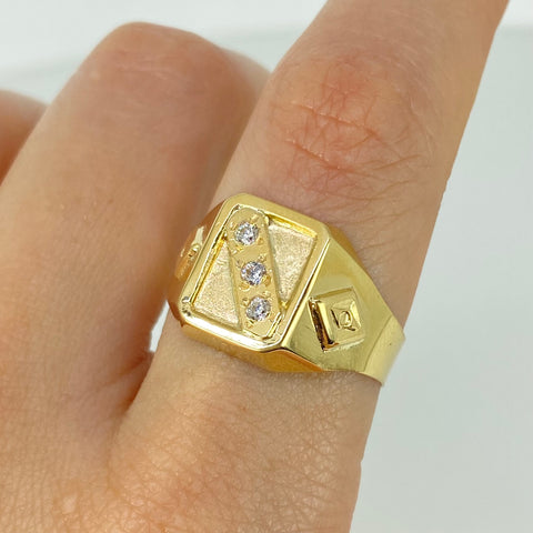 Anillo Sello Circones Blancos Rombos Oro amarillo 18k / Talla 10 1/2 / 3,15 Gr †