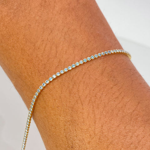 Pulso ● Mini Tennis Circones Azules Oro amarillo 18k +4 / 1,9 Gr / 1,5 mm / 17,7 Cm †