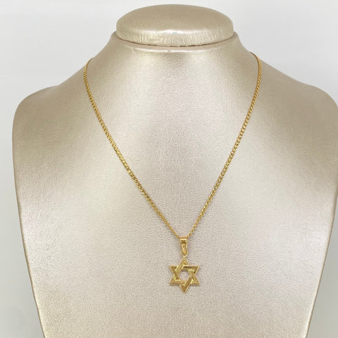 Set Cadena ● Cubana + Dije Estrella David Oro amarillo 18k 3,05 Gr / 2 mm / 60 Cm *