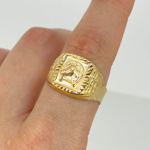 Anillo Sello Herradura Caballo Oro amarillo 18k / Talla 10 3/4 / 2,87 Gr *