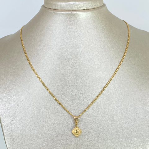 Set Cadena Cubana + Dije Trébol Diamantado Oro amarillo 18k 2,16 Gr / 2 mm / 45 Cm *