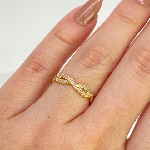 Anillo  Cruzado Circones Blancos Oro amarillo 18k / Talla 5 3/4 / 1,75 Gr