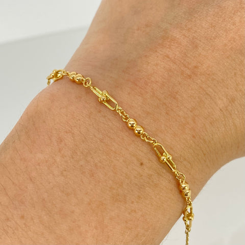 Pulso ● Clip Bolas Lisas Aro Seguido Oro amarillo 18k +3 / 2,95 Gr / 2,5 mm / 17,5 Cm