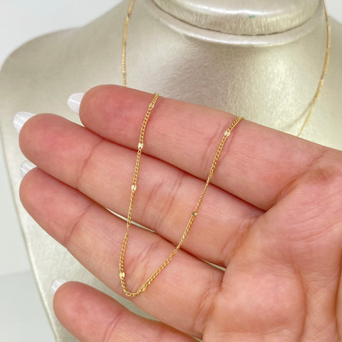 Cadena ● Mini Cubana Espejo Diamantado Oro amarillo 18k +3 / 1,55 Gr / 1 mm / 45 Cm *
