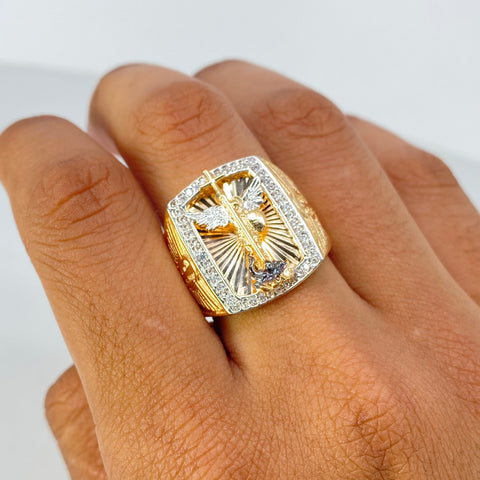 Anillo San Miguel Arcangel Circones Blancos Oro amarillo y Oro blanco / Talla 10 1/4 / 9,6 Gr †