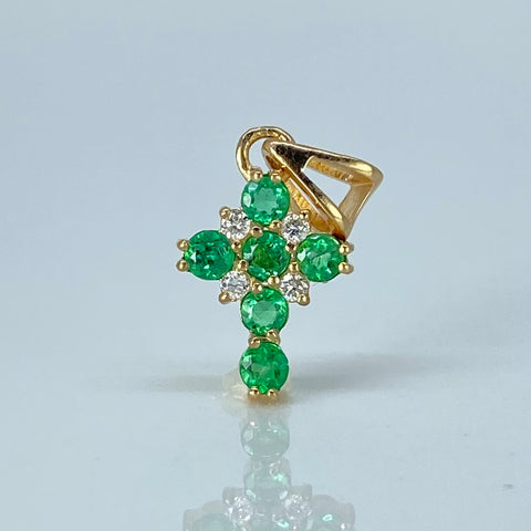 Dije Cruz Esmeralda 20PTS Diamantes 30PTS Oro amarillo 0,75 Gr / 1,6 Cm