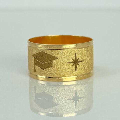 Anillo Argolla Diamantada Birrete Estrellas Oro amarillo 18k / Talla 7 / 2,62 Gr *