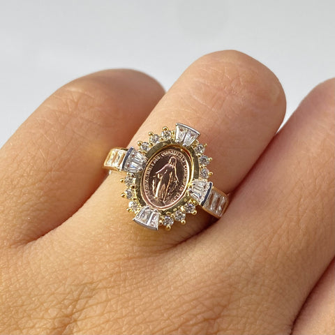 Anillo Contorno Virgen Milagrosa Circones Blancos Oro amarillo y Oro rosa 18k / Talla 6 1/4 / 4,58 Gr