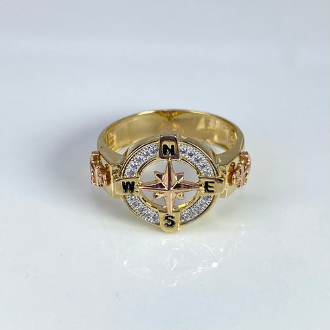 Anillo Brújula Circones Blancos Oro amarillo y Oro rosa 18k / Talla 10 1/2 / 6,28 Gr †