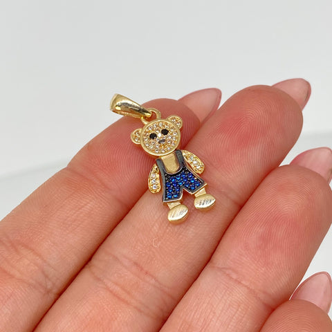 Dije Oso Circones Blancos Y Azules Oro amarillo 18k 2,45 Gr / 2,5 Cm *