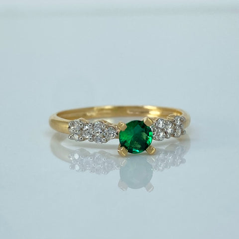 Anillo Solitario Circon Blanco Verde Blancos Oro amarillo y Oro blanco / Talla 6 1/4 / 1,55 Gr †
