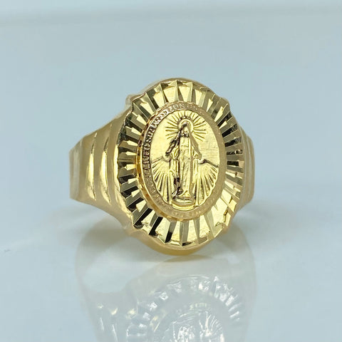 Anillo Sello Virgen Milagrosa Oro amarillo / Talla 8 3/4 / 3,35 Gr *