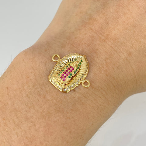 Herraje Virgen Guadalupe Circones Blancos Oro amarillo 18k 2,65 Gr / 2,2 Cm