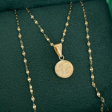 Set Cadena ● Flor Espejo Cripeta + Dije Fe Oro amarillo 18k 1,6 Gr / 1,5 mm / 50 Cm *