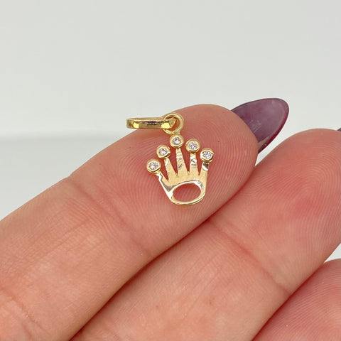 Dije Corona RX Circones Blancos Oro amarillo 18k 0,65 Gr / 2 Cm  *