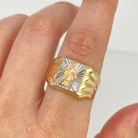 Anillo Cristo  Oro amarillo y Oro blanco 18k / Talla 11 1/2 / 3,57 Gr