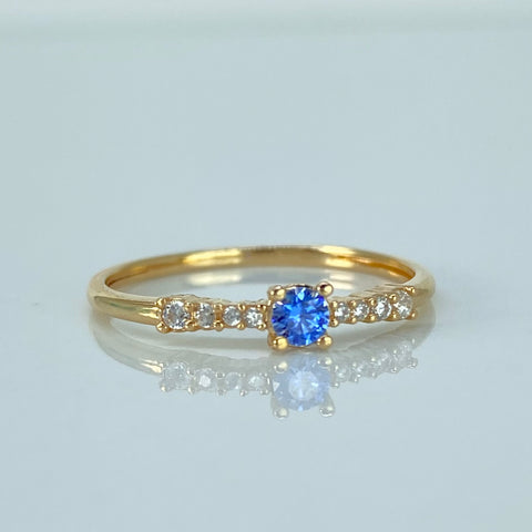 Anillo Solitario Churumbela Circones Blancos Azul Oro amarillo / Talla 7 1/2 / 1,36 Gr †