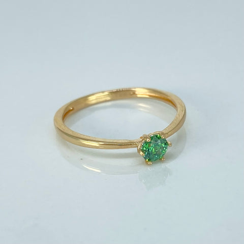 Anillo Solitario Circon Verde Oro amarillo / Talla 7 / 1,7 Gr †