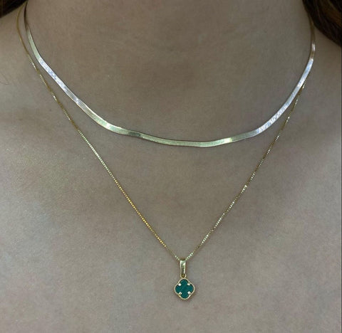 Cadena Italy Rolon + Dije Trebol Verde Oro amarillo 18k +3 / 2,09 Gr / 47 Cm *