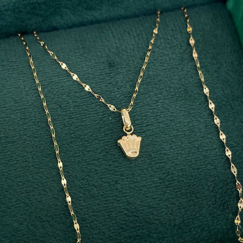 Set Cadena ● Flor Espejo + Dije Corona RX Oro amarillo 18k 1,2 Gr / 1,1 mm / 45 Cm *