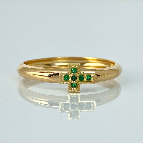Anillo Cruz Circones Verdes Oro amarillo 18k / Talla 7 / 0,95 Gr