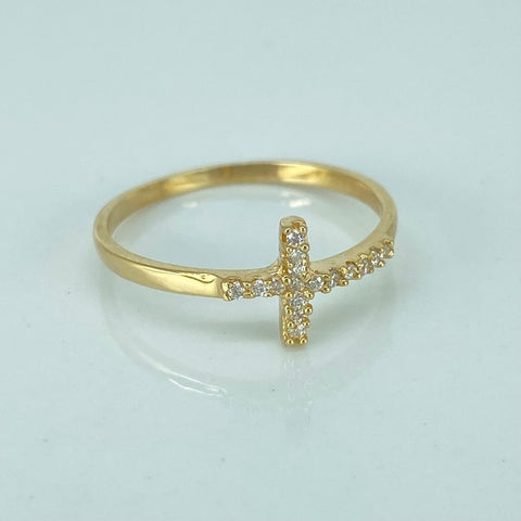 Anillo Cruz Circones Blancos Oro amarillo 18k / Talla 6 1/4 / 1,28 Gr *
