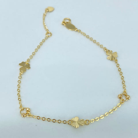 Pulso ● Aro Seguido Trebol Diamantados Oro amarillo 18k +3 / 1,32 Gr / 2 mm / 17 Cm *