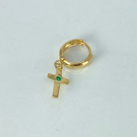 Candonga ( Unidad ) Men Huggie Cruz Esmeralda 15PTS Oro amarillo 0,85 Gr / 2,5 Cm *