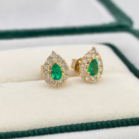 Topos Lagrima / 40 Pts De Esmeraldas / 24 Pts De Diamantes Oro amarillo 18k 2,50 Gr / 7,6 mm †