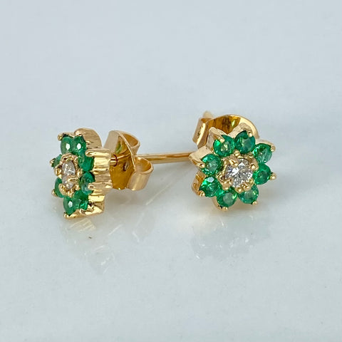 Topos Flor Esmeraldas 20PTS / Diamantes 8PTS Oro amarillo 1,8 Gr / 7,3 mm †