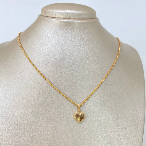 Set Cadena Lazo + Dije Corazon Diamantado Oro amarillo 18k 2,2 Gr / 1,6 mm / 45 Cm †