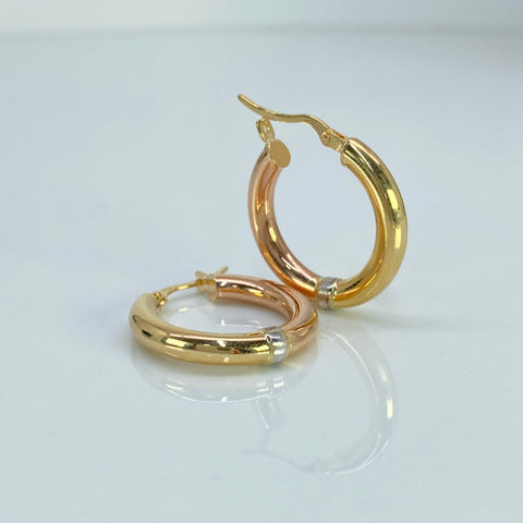 Candongas Redondas Lisas Tres oros 18k 3 Gr / 2,4 Cm  *