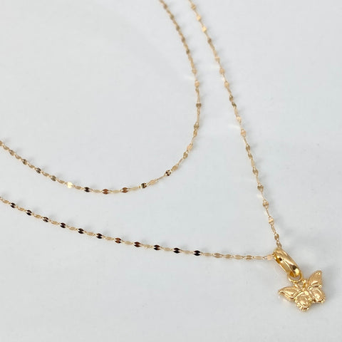 Set Cadena ● Crispeta + Dije Mariposa Oro amarillo 18k 0,6 Gr / 1 mm / 45 Cm †