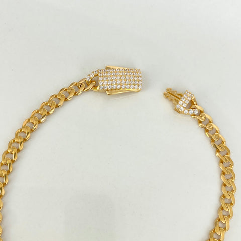 Pulso ● Cubano Circones Blancos Oro amarillo 18k +1 / 6,68 Gr / 4,5 mm / 20,2 Cm
