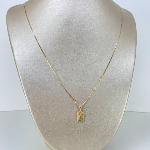 Set Cadena ● Escalera Plana + Dije Virgen Del Carmen/Jesus Oro amarillo 18k 2,35 Gr / 1,2 mm / 60 Cm †