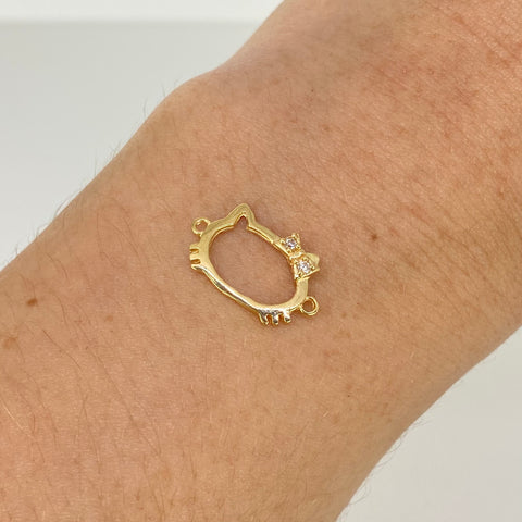 Herraje Caricatura Gato Circones Blancos Oro amarillo 18k 0,85 Gr / 1,8 Cm  *