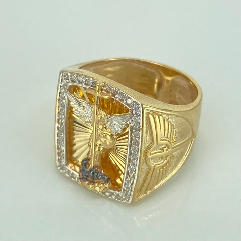 Anillo San Miguel Arcangel Circones Blancos Oro amarillo y Oro blanco 18k / Talla 10 1/4 / 9,36 Gr *