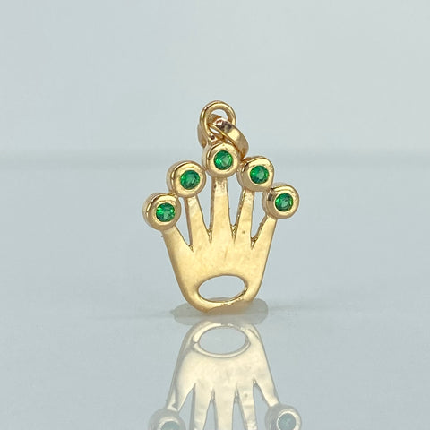 Dije Corona RX Circones Verdes Oro amarillo 18k 1,31 Gr / 2,1 Cm  *