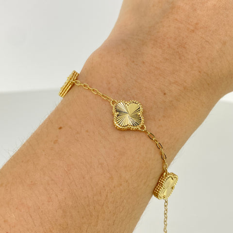 Pulso ● Trebol Diamantado Aro Seguido Oro amarillo 18k +3 / 5,88 Gr / 1,8 mm / 20 Cm *