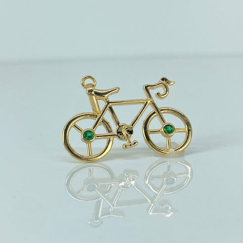 Dije Bicicleta Circones Verdes Oro amarillo 18k 2,9 Gr / 3,3 Cm  *