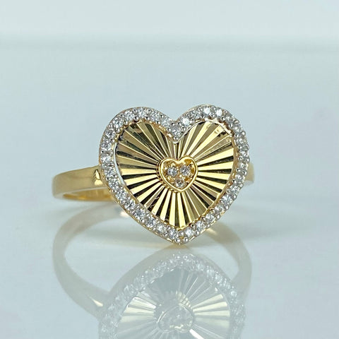 Anillo Corazon Diamantado Circones Blancos / Talla 7 1/4 / 2,9 Gr †