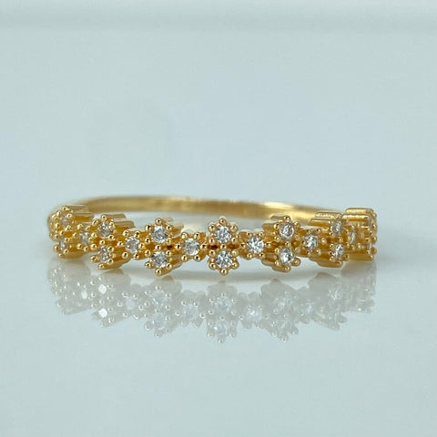 Anillo Churumbela Circones Blancos Flores Oro amarillo / Talla 7 1/2 / 1,5 Gr †