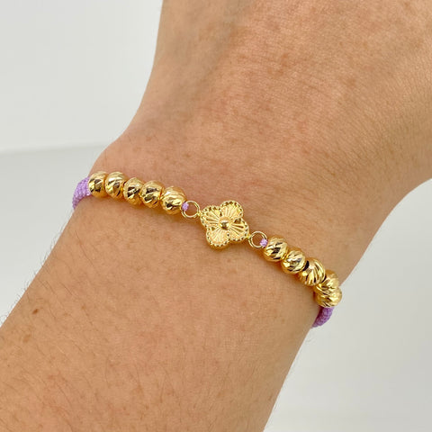 Pulsera tejida Herraje Trebol / BD 10uni 5mm / Hilo Lila Oro amarillo 18k 1,5 Gr *