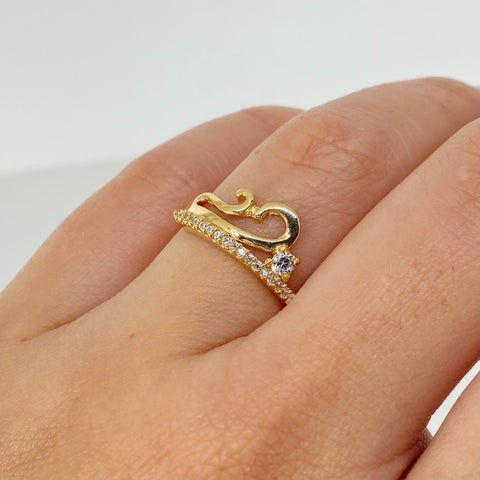 Anillo Lineas Curvas Churumbela Circones Blancos Oro amarillo 18k / Talla 6 1/2 / 1,5 Gr †