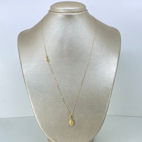 Set Cadena ● Crispeta + Dije Virgen Guadalupe Oro amarillo 18k 0,65 Gr / 1 mm / 50 Cm